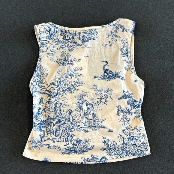 NEW Toile De Jouy Square Neck Tank Top - Picture 2 of 12